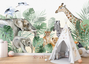 Safari dieren - behang kinderkamer - impressie